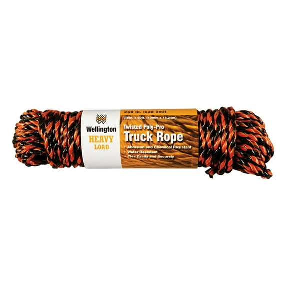 Wellington Cordage 34555 Twisted Poly Truck Rope, Black/Orange, 3/8-In. x 50-Ft. - Quantity 1