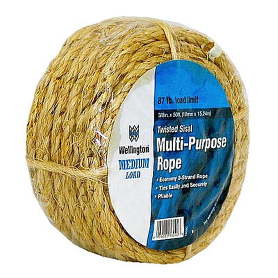 WELLINGTON CORDAGE 18090 Natural Twist Sisal Rope, 3/8' x 50'