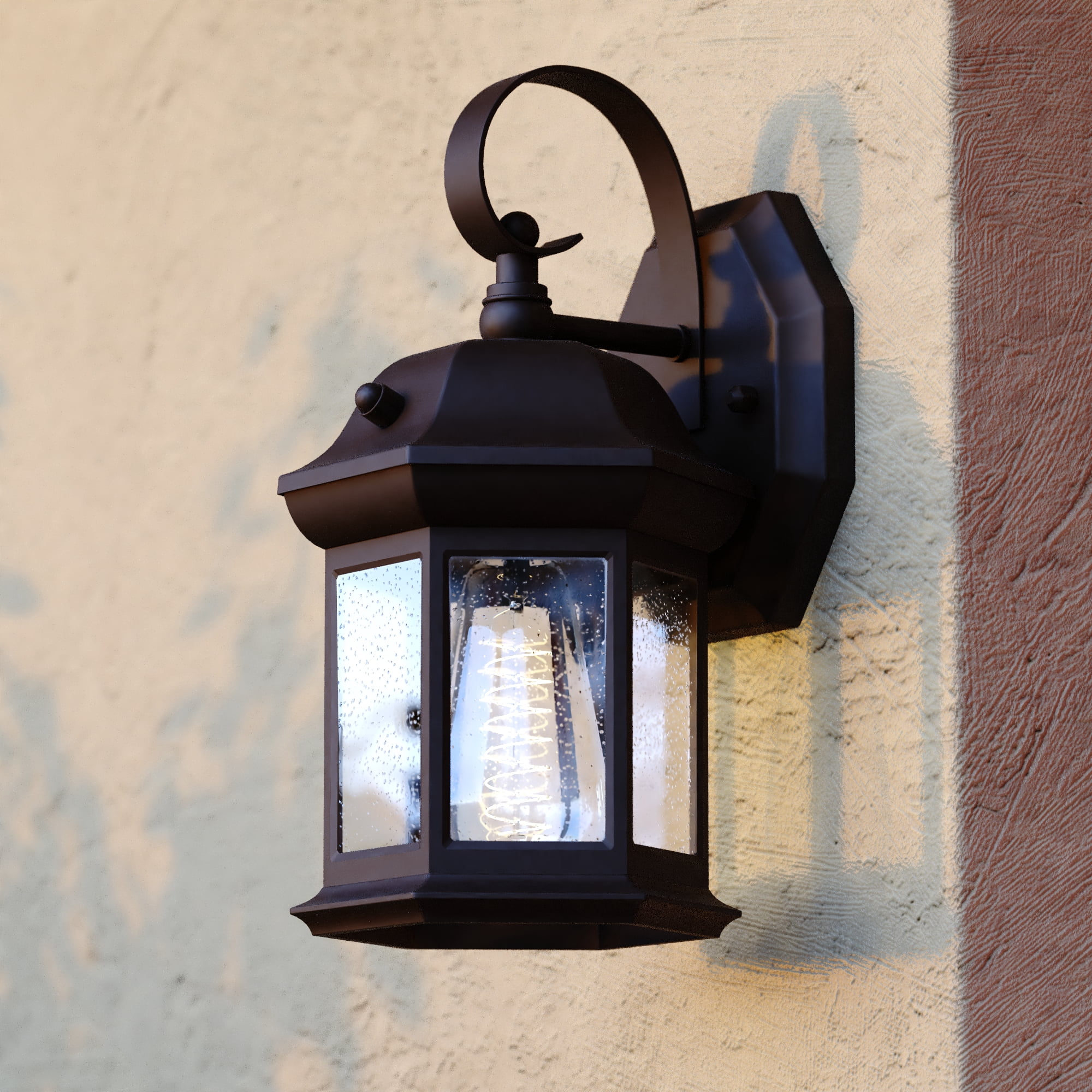 Wellington Aluminum 6-in. 1 Light Dusk to Dawn Medium Bronze Outdoor Wall Lantern Clear Glass