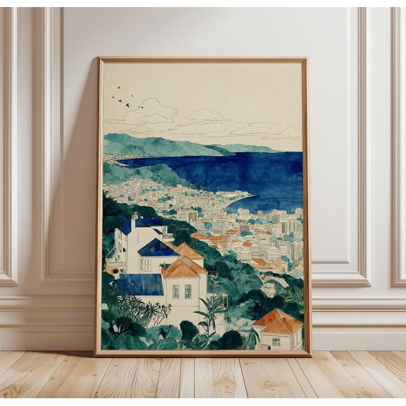 Wellington Coastal Hillside Cityscape Wall Art New Zealand Harbour Print, Unframed Paper Print
