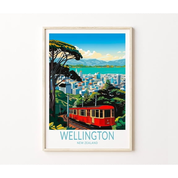 Wellington New Zealand Harbor Capital City Skyline Wall Art, Unframed Paper Poster 8x10in