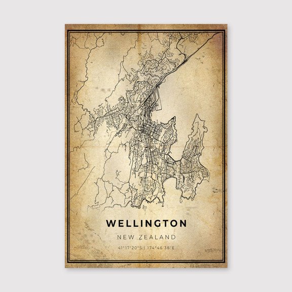 Wellington New Zealand Map Art Print: Modern Vintage Wall Decorfor Living Room Bedroom Office Farmhouse Neutral Home Artwork Ready to Hang 8x12 inch