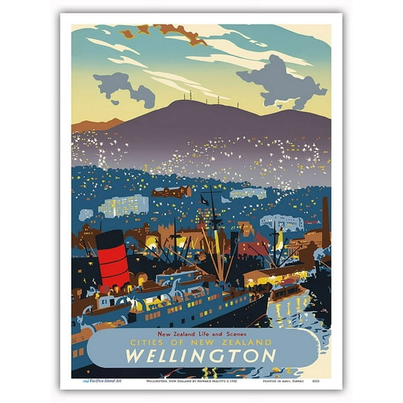 Wellington New Zealand - - Vintage Travel Poster by Howard Malitte c.1950 - Master Art Print (Unframed) 9in x 12in