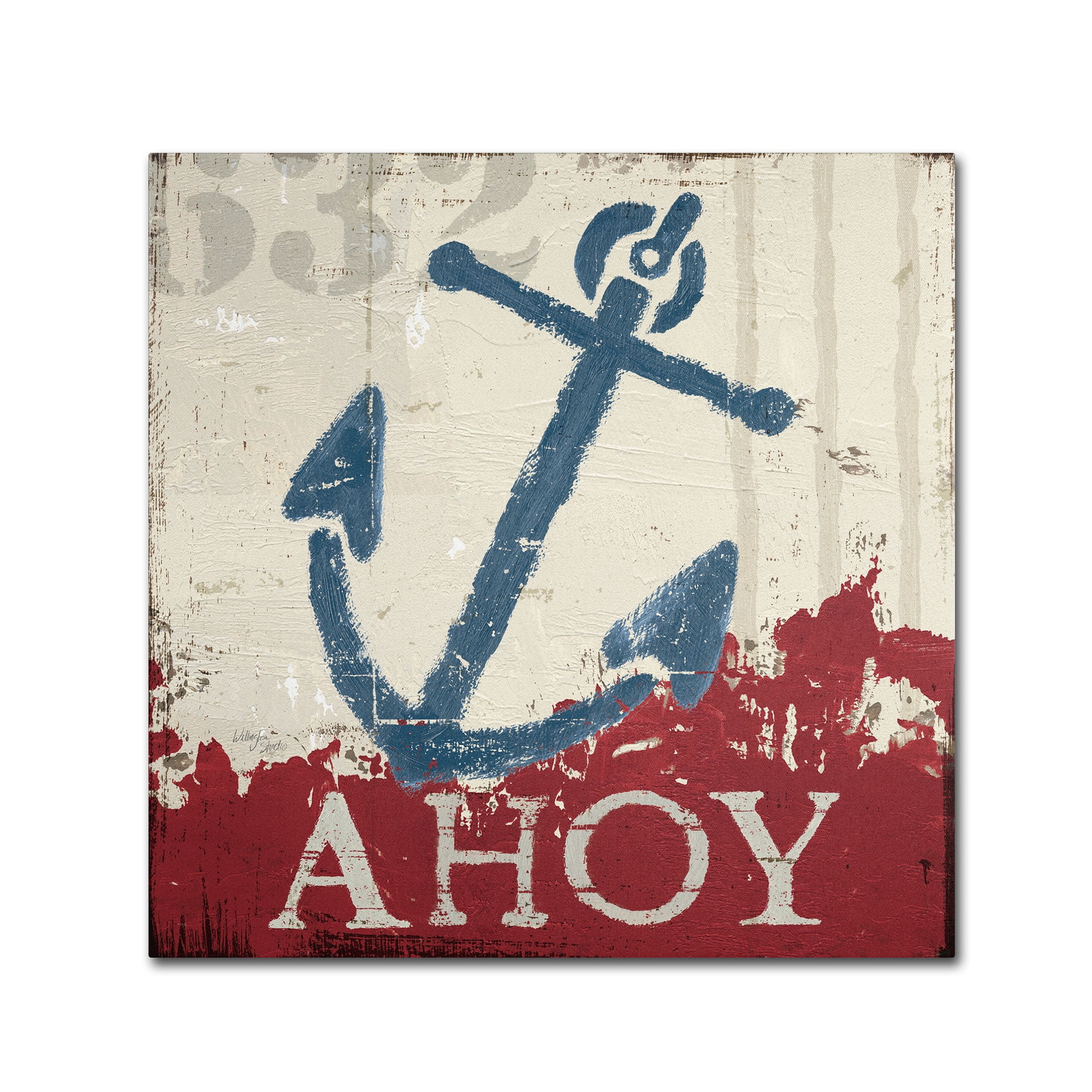 Nautical Red and Blue Anchor Canvas Wall Art 24'' x 24''
