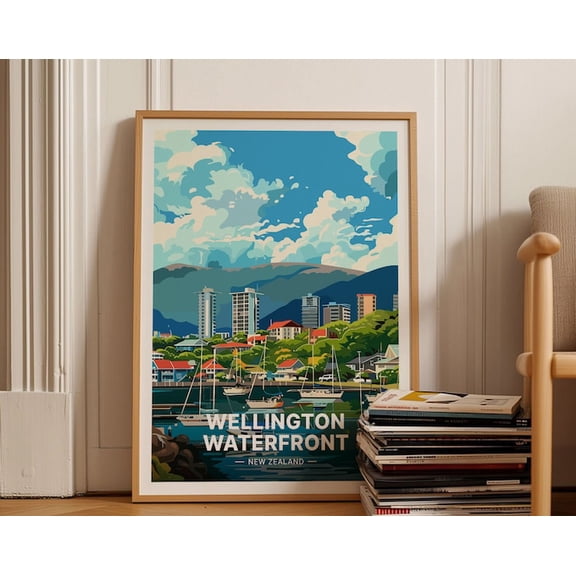 Wellington Waterfront New Zealand Wall Art Print, Unframed Paper Poster 8x10in