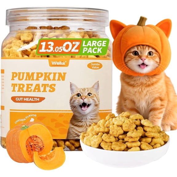 Wellix 13.05oz Healthy Cat Treats Pumpkin Flavor - Chicken Formula Stomach Sensitive Kitten Snacks for Digestive Support - Cat Constipation Relief Low Calorie Food Topper for Cats