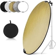 Wellmaking 43Inch/110cm Photography Light Reflector, Portable Foldable 5 in 1 Diffuser Reflectors with Bag & tilt Adapter for Studio & Outdoor Lighting-Translucent, Silver, Gold, White and Black