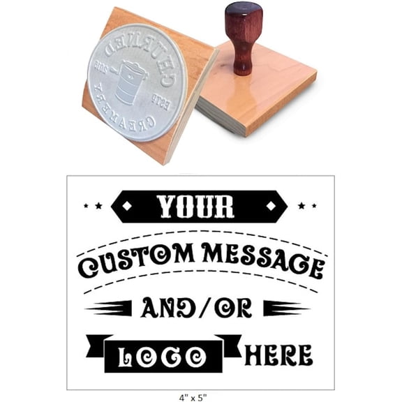 Wellmark 4'' x 5'' Extra Large Custom Rocker Mount Wood Hand Rubber Stamp with Wooden Handle