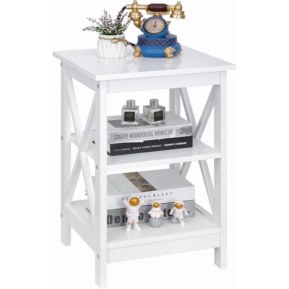 Wellmark End Table 3-Tier X-Design Side Table with Storage Shelves Sofa ...