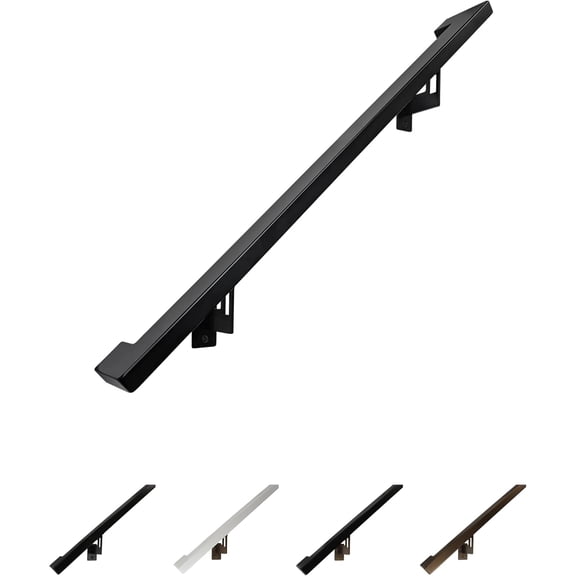 Wellmark Modern Aluminum Handrail Grab Bar Kit, Adjustable Steel Brackets Included, Returns to Wall, Powder Coated Finish (Black, 18 Inch Handrail Set)