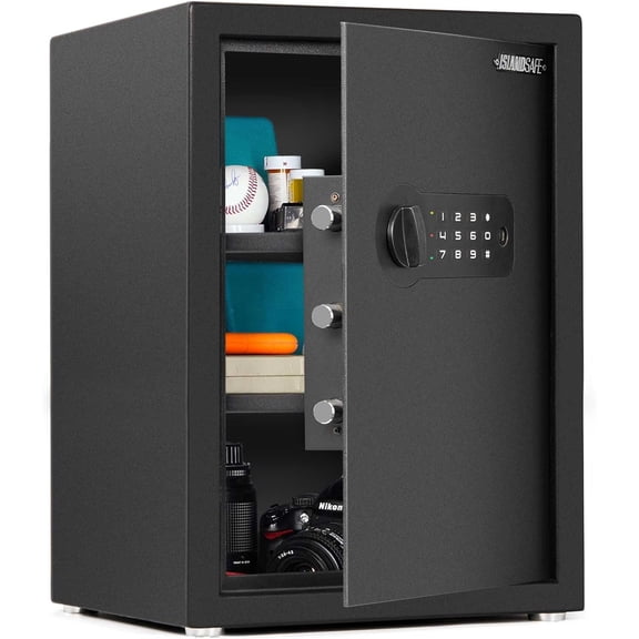 Wellmark Security Safe Cabinet Personal Box, 1.7 Cuft with Digital Keypad Lock and Keys Safe Box for Cash Money Home Dorm Office Hotel Business Jewelry, (1.7Cubic Feet Black)