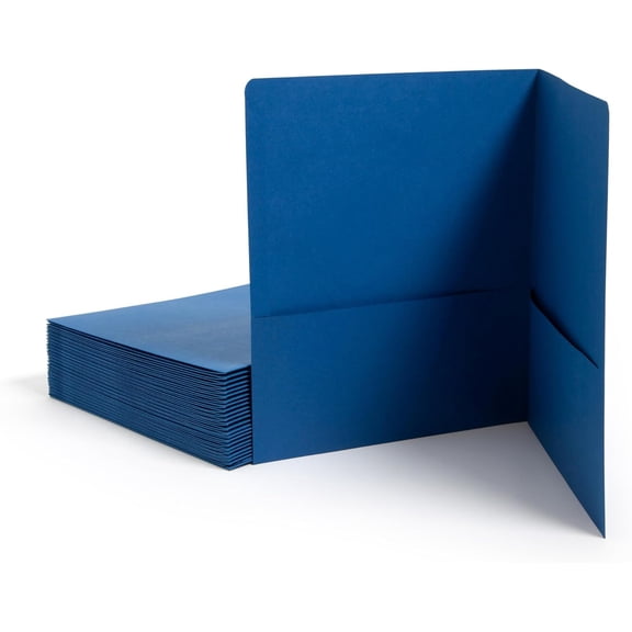 Wellmark Two-Pocket Heavyweight Folder, Paper Folders with Pockets, Letter Size, Dark Blue, 25 per Box (87854)