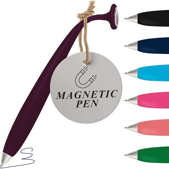 Wellmark Wiggle Writing Pens - Magnetic Pen with Built-in Magnet for Fridge Notes & Lists - Refillable Pens for Home & Office - Amethyst