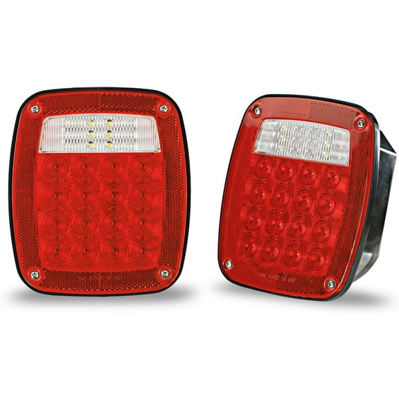 Wellmax 12V 2PC Universal LED Trailer Tail Lights, Brake, Stop, Backup, Reverse, Turn Signal with 38 Red, White LEDs