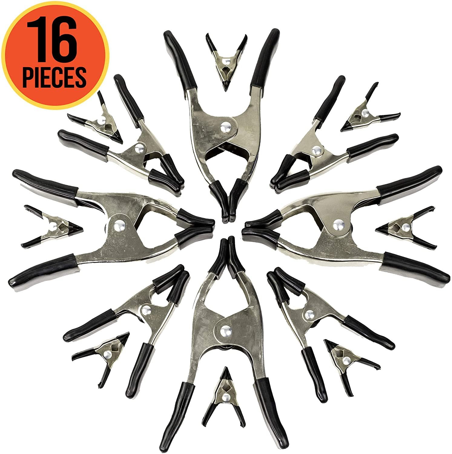 Wellmax 16PC Heavy Duty Nickel-Plated Metal Spring Clamps Set