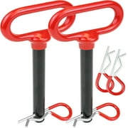 Wellmax 2-Pack 5/8" x 4-1/2" Steel Hitch Pin with 4pcs 3" R Clip, Clevis Pin Hitch with Rubber-Coated Handle, Red Color