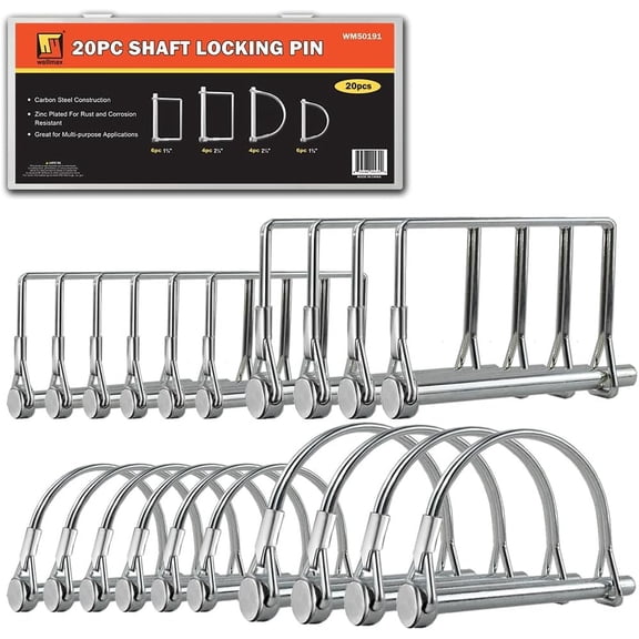 Wellmax 20 Pcs Shaft Locking Pin in 1/4", 5/16" and 3/8" Diameter Zinc-Plated Heavy Duty Safety Pins, Trailer Hitch Pin for Trailer Lock and Hitch Pin Lock for Farm Lawn Garden Wagons, Silver Color