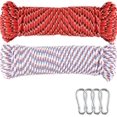 thumbnail image 1 of Wellmax 3/16" x 100' Diamond Braided Polypropylene Rope with UV Protection and Weather Resistance, Red/White - 2 Pack, 1 of 7