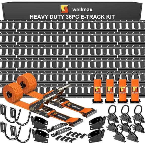 Wellmax 36PC E Track Rail Kit, 5FT Heavy Duty Cargo Tie Down for Trailers