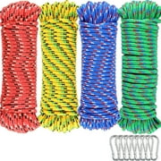 Wellmax 4 Pack 3/16 x 50ft Diamond Braided Polypropylene Rope with UV Treatment and Weather Resistant, Assorted Multi-Color
