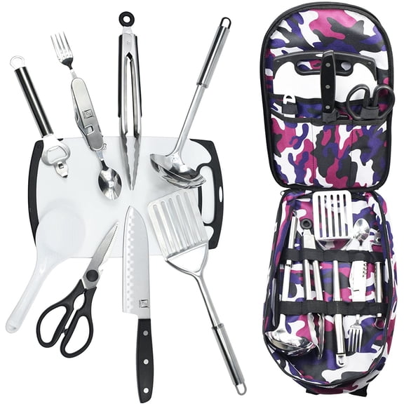Wellmax Camping Utensils Cooking Set, Camping cookware with Kitchen Knife and Equipment, Camping Accessories and Supplies with Travel Organizer
