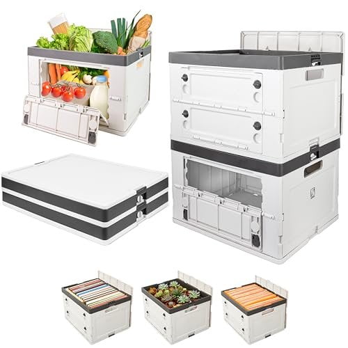 Wellmax Collapsible Storage Bin with Lid - 44LB Stackable Foldable Crate for Groceries, Office & Car Trunk Organizing