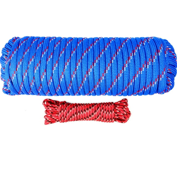 Wellmax Diamond Braid Nylon Rope, 1/2in X 100FT with Bonus 1/4in x25FT Cord UV Resistant, High Strength and Weather Resistant