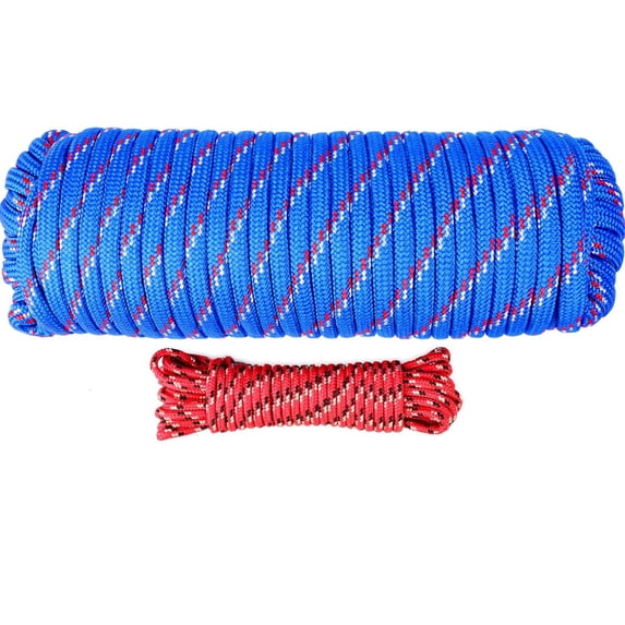 Wellmax Diamond Braid Nylon Rope, 1/2in X 100FT with Bonus 1/4in x25FT Cord UV Resistant, High Strength and Weather Resistant