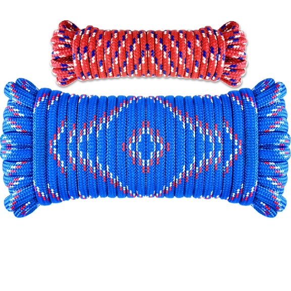 Wellmax Diamond Braid Nylon Rope, 1/2in X 50FT with Bonus 1/4in x 25FT Cord UV Resistant, High Strength and Weather Resistant