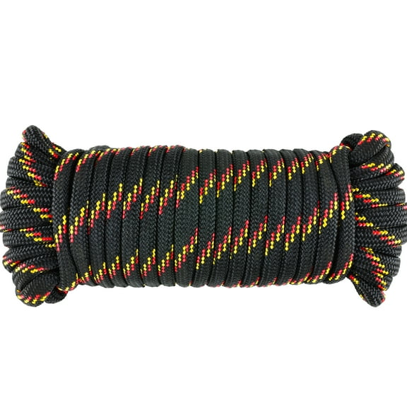 Wellmax Diamond Braid Nylon Rope, 3/8 in X 50 Foot, UV Resistant, High Strength and Weather Resistant - Black