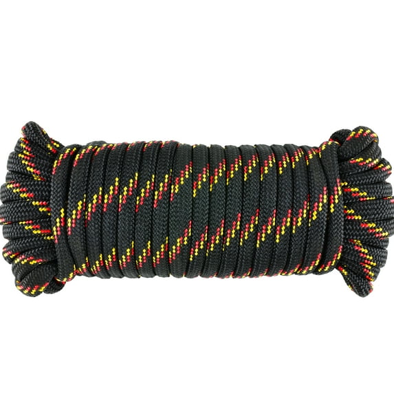 Wellmax Diamond Braid Nylon Rope, 3/8 in X 50 Foot, UV Resistant, High Strength and Weather Resistant - Black
