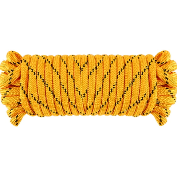 Wellmax Diamond Braid Nylon Rope, 3/8 in X 50 Foot, UV Resistant, High Strength and Weather Resistant - Yellow