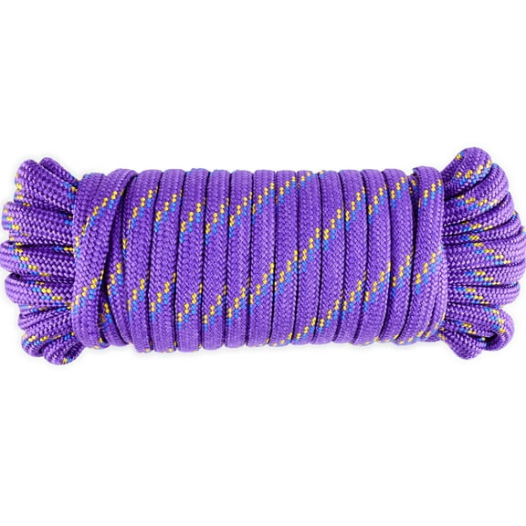 Wellmax Diamond Braid Nylon Rope Extra Thick All Purpose Braided Flag Line Utility Line with Shock Absorption UV Resistant, High Strength & Weather Resistant - 3/8" X 50FT Purple