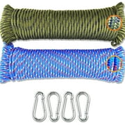 Wellmax Diamond Braided Polypropylene Rope with Uv Treatment and Weather Resistant, 2 Pack 3/16 Inch X 100ft Multi-Color with 4 Bonus Spring Links