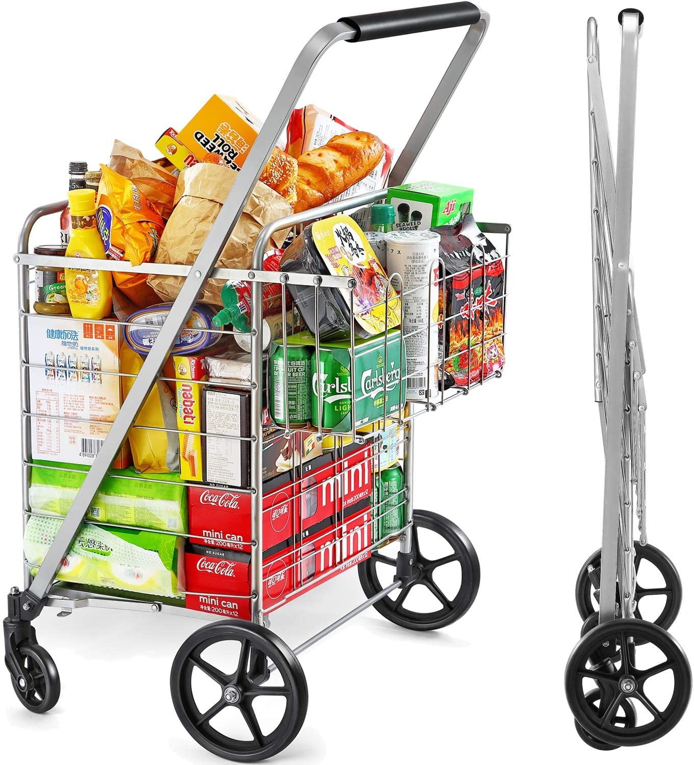 Wellmax Shopping Cart with Wheels Metal Grocery Cart with Wheels