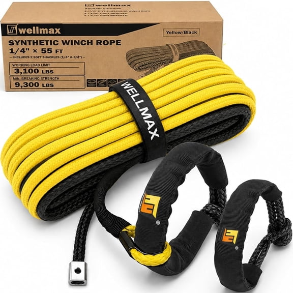 Wellmax Synthetic Winch Rope Kit, 1/4in x 55ft 9300lb for ATV UTV Winch