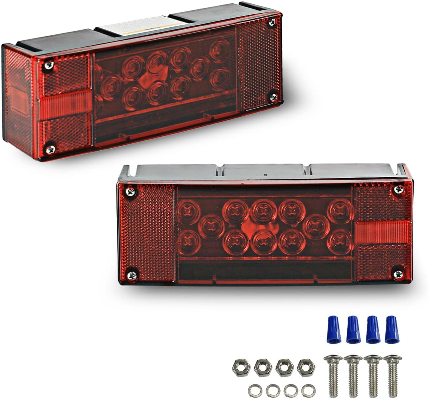 Wellmax 12V LED Trailer Lights, Submersible and Waterproof Low Profile Rectangular Tail Lights for RV, Marine, Boat, Trailers