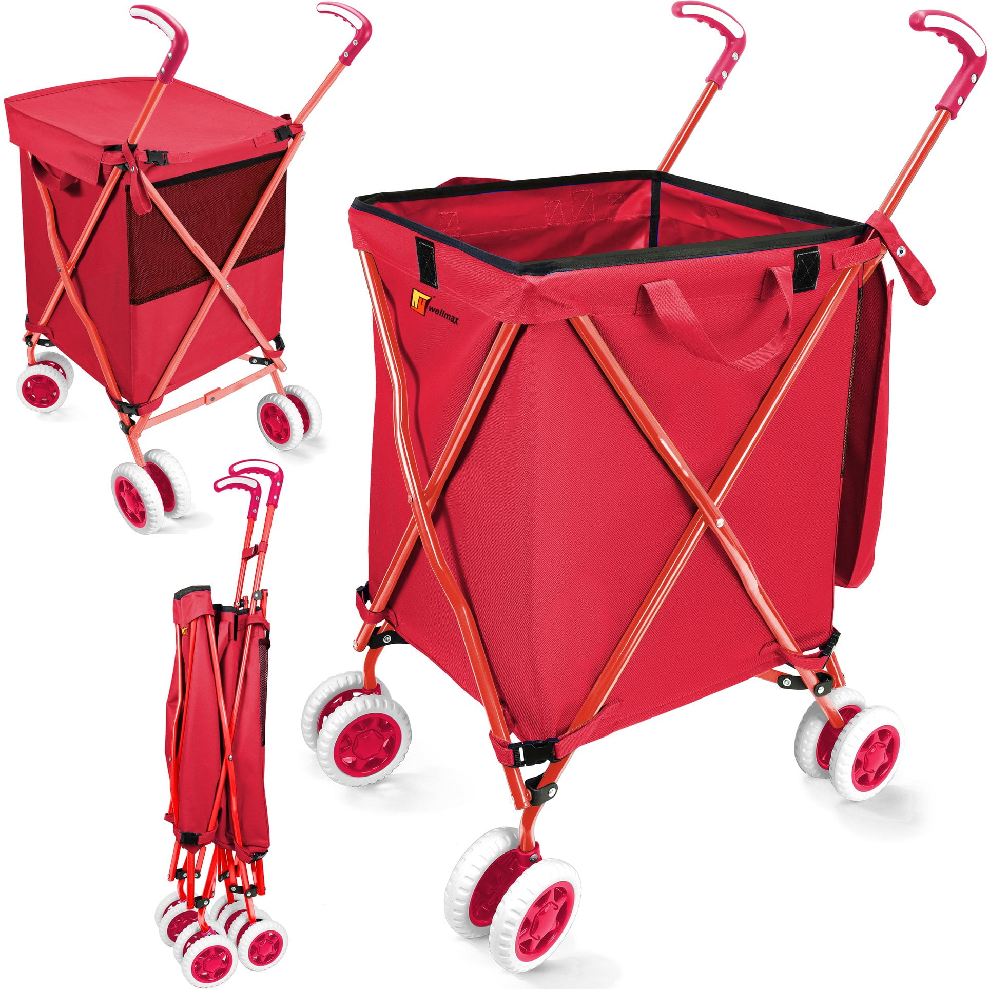 Wellmax WM99100 Series Folding Shopping Cart with Wheels, Grocery Cart