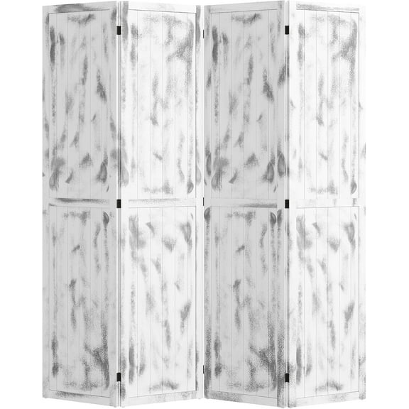 Wellmrak 5.5' Tall 4-Panel Room Divider and Folding Privacy Screen, Woodgrain Freestanding Privacy Divider, Partition Wall, Rustic White