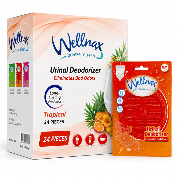 Wellnax Urinal Screen Deodorizer - 1 Pack 24 Qty Urinal Cakes with Long-Lasting Tropical Scent