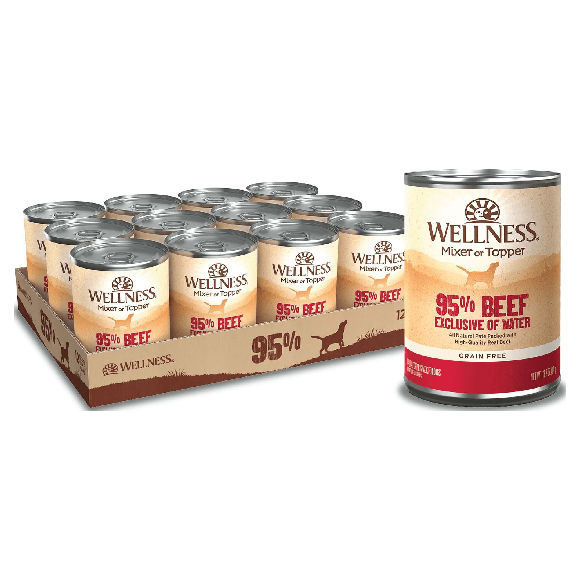 Wellness 95% Beef Natural Wet Grain Free Canned Dog Food, 13.2-Ounce Can (Pack of 12) - image 1 of 8
