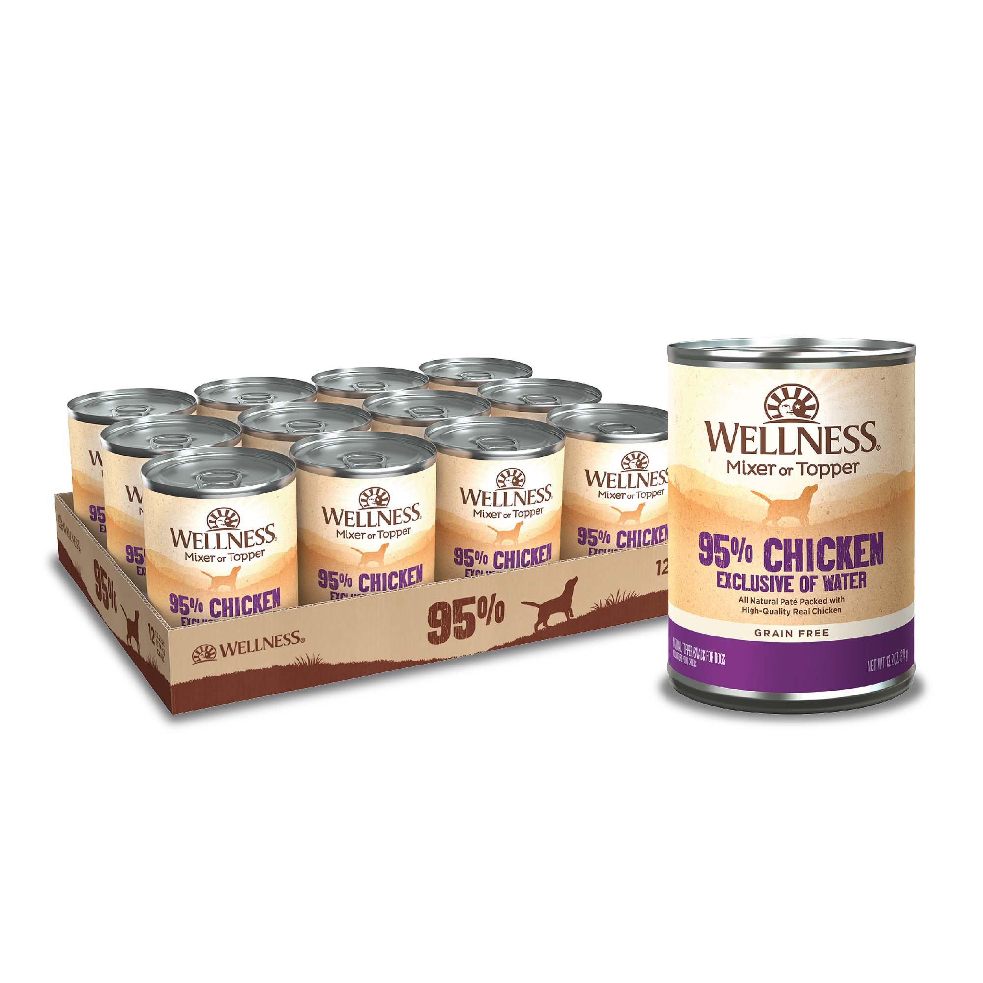 Wellness 95% Chicken Natural Wet Grain Free Canned Dog Food, 13.2-Ounce Can (Pack of 12) - image 1 of 7