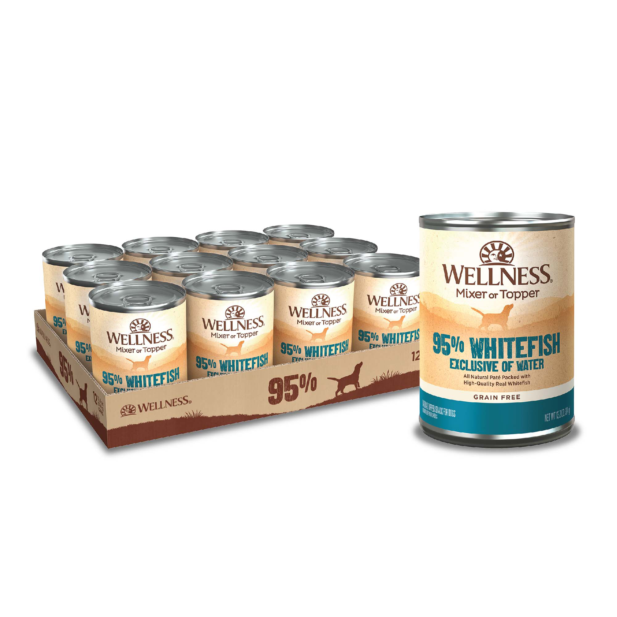 Wellness 95% Whitefish Natural Wet Grain Free Canned Dog Food, 13.2-Ounce Can (Pack of 12) - image 1 of 8