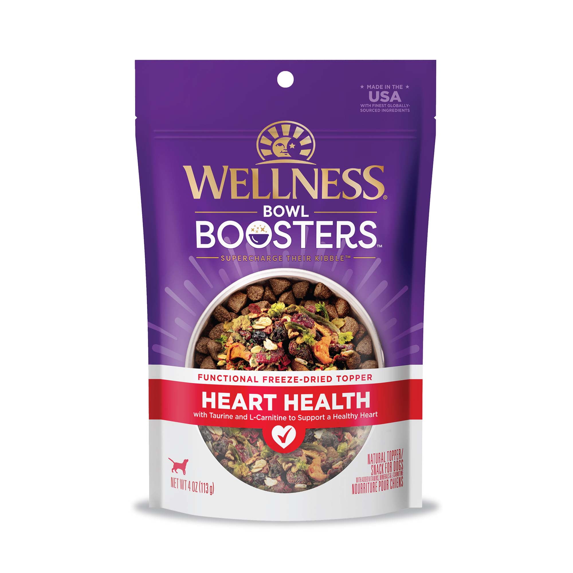 Wellness Bowl Boosters Functional Freeze-Dried Dog Food Topper, Heart Health, 4 Ounce Bag