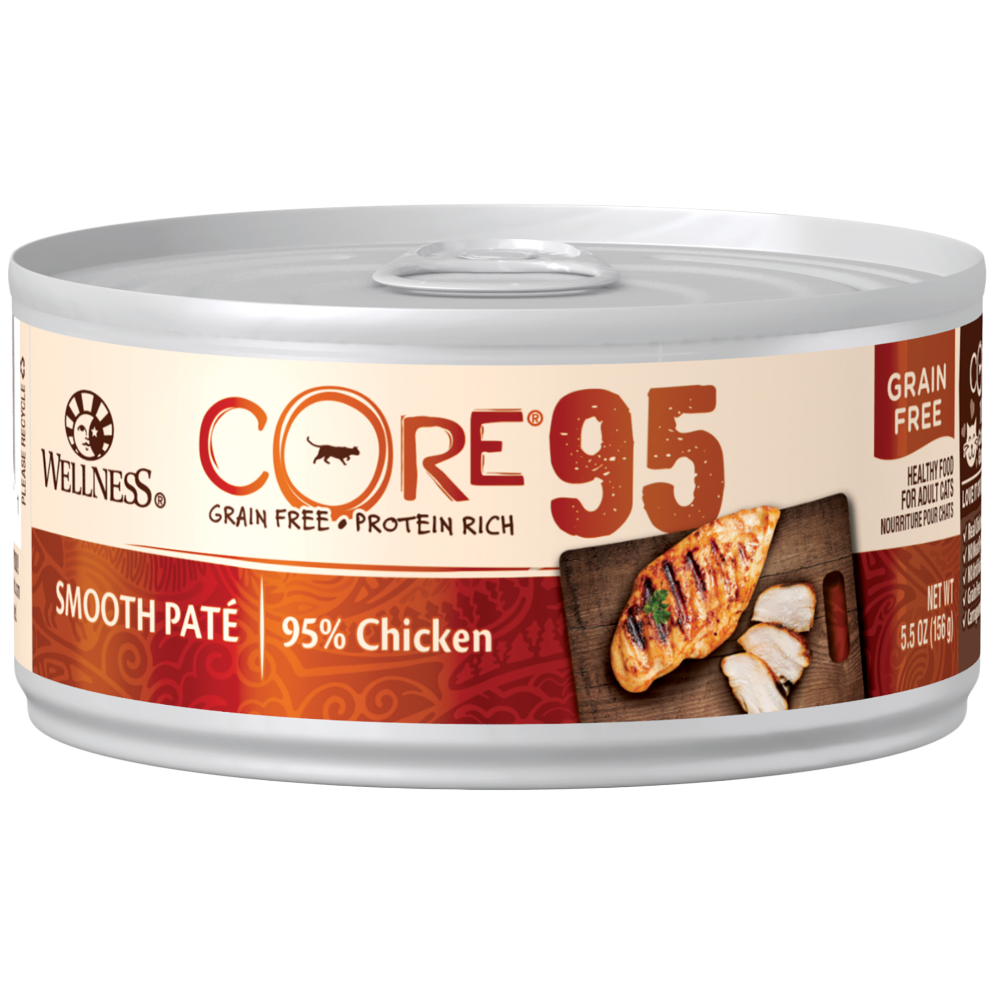 Wellness CORE 95% Natural Grain Free Wet Canned Cat Food, Chicken, 5.5-Ounce Can (Pack of 12) - image 1 of 9