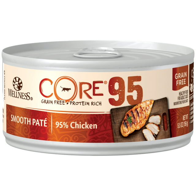 Wellness CORE 95% Natural Grain Free Wet Canned Cat Food, Chicken, 5.5-Ounce Can (Pack of 12)