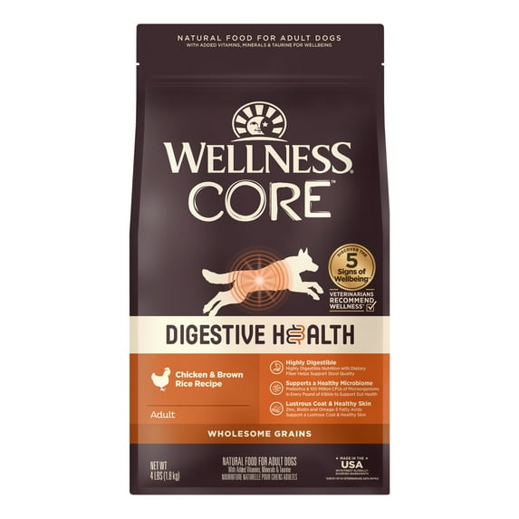 Wellness CORE Digestive Health Dry Dog Food, Chicken & Brown Rice Dry Dog Food, 4 Pound Bag
