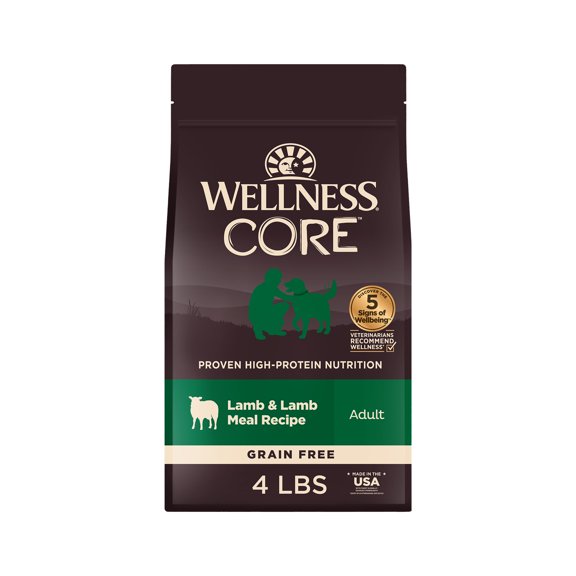 Wellness CORE Dry Dog Food, Grain Free, High Protein, Natural, Lamb Recipe, (4-Pound Bag)