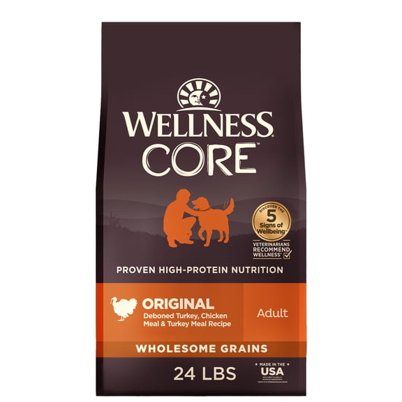 Wellness CORE Dry Dog Food, Wholesome Grains, High Protein, Natural, Original Turkey & Chicken Recipe, (24-Pound Bag)