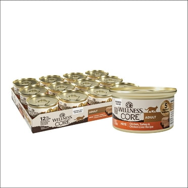 Wellness CORE Grain Free Canned Cat Food, Chicken, Turkey & Chicken LiverPate, 3 Ounces (Pack of 12)